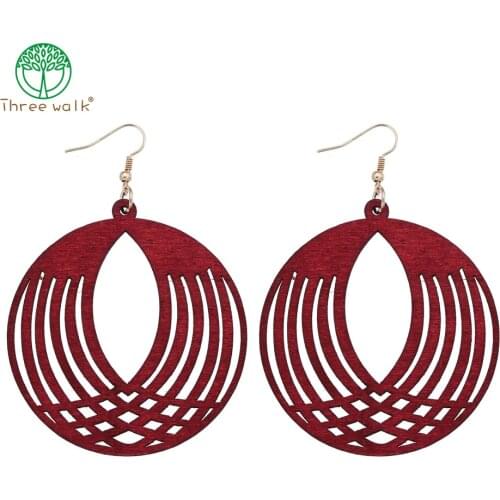 Fashion Africa Wooden Earrings For Women Ethnic Round Wood Gear Drop Earring Jewelry