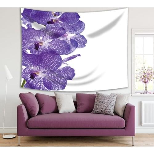 Tapestry Orchid Flowers Exotic Tropical Blooms Nature Floral Decorative Artwork Printed Blue White