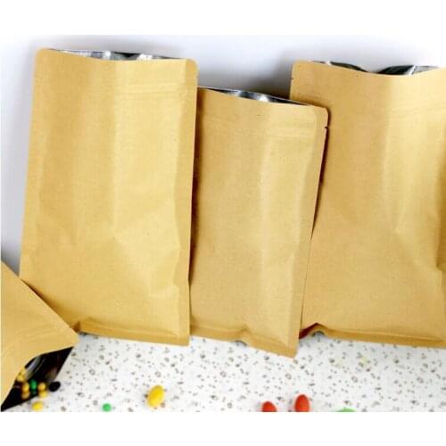 Custom 6*8cm/20*30cm 12 sizes small large paper zipper bag ,small brown kraft bag/ kraft foil food packaging bag Print logo