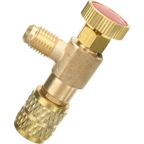 R410A Refrigeration Air conditioning Valve Safety Adapter 1/4" SAE Male to 5/16" SAE Famale Mayitr Charging Hose Valves 13*7*5cm