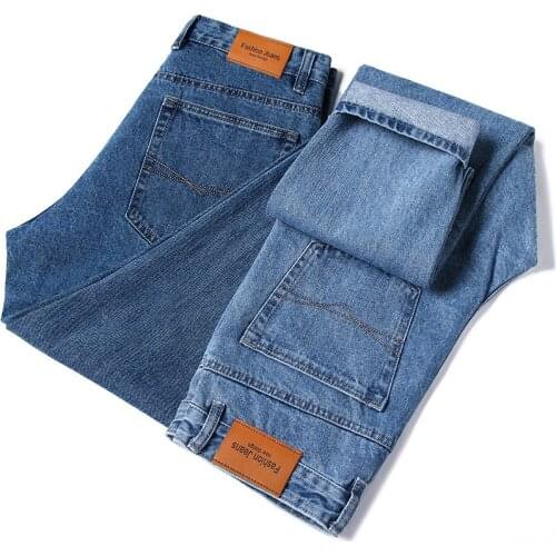 Autumn MenS Classic Brand Jeans Korean Business Casual Loose Straight-Leg Denim Trousers Male 2021 Winter Fashion Thick Pants