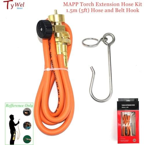MAPP Torch Extension Hose Kit 1.5m (5ft) Hose and Belt Hook for Gas Braze Welding Torch