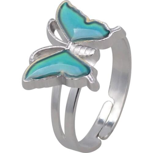 Mystic Rainbow Thermochromic Ring Cute Animal Butterfly Ring Vintage Fashion Opening Adjustable Rings For Women Wedding Jewelry