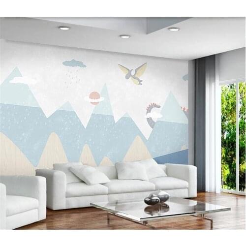 Bacal custom large 3D wallpaper mural Nordic hand-painted cartoon blue dinosaur world childrens room background wall