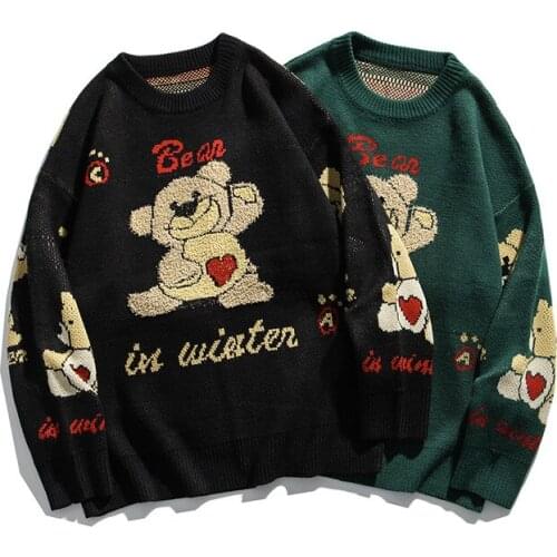 Autumn new cartoon bear pattern female couple Pullover long sleeve casual sweater man