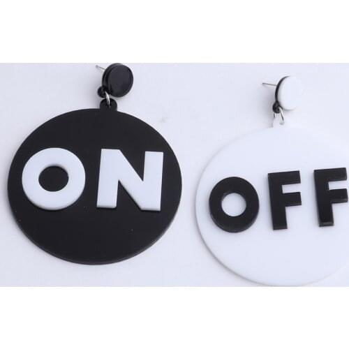 New Letter ON OFF Big Round Acrylic Drop Earrings For Women Girls Exaggerated White Black Dangle Earrings Fashion Party Jewelry