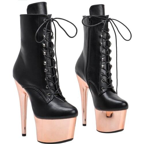 Leecabe Matt PU 17CM/7inches Pole dancing shoes High Heel platform Boots Pole Dance boot