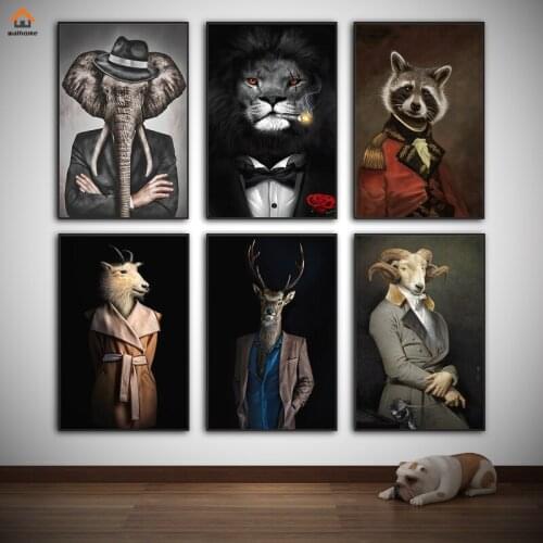 Lion Elephant Deer Goat Fashion Clothes Retro Posters Aesthetic Canvas Painting Art Picture on the Wall Home Living Room Decor