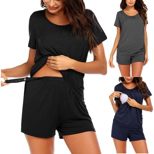 Maternity Pajama Ladies O-Neck Short Sleeve pregnant Suit Nursing T-shirt Two Piece Sets pregnancy clothes ropa Premama Suits