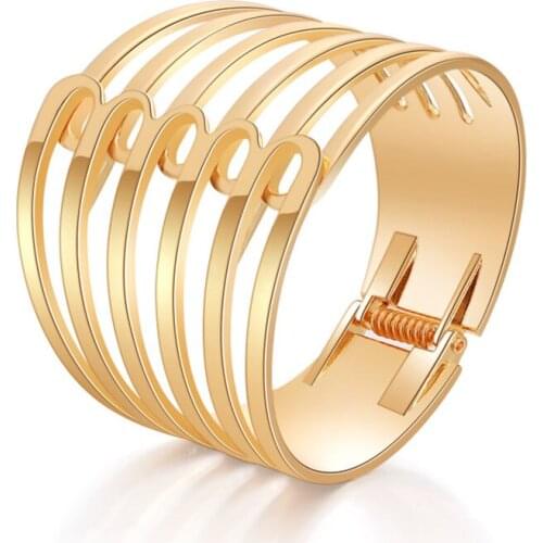 Simple Minimalist Bracelets Women Gold Geometry Alloy Hollow Round Creative Cuff Bangles Fashion Jewelry Accessories Wholesale