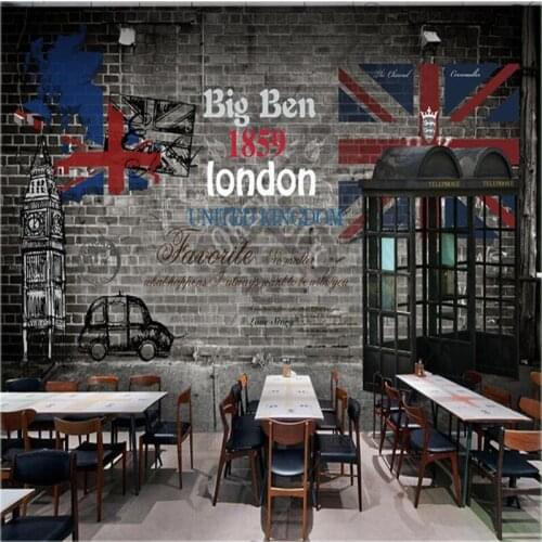 Retro Nostalgic British Telephone Booth 3D Brick Wallpaper Cafe Restaurant Bar Industrial Decor Background Mural Wall Paper 3D