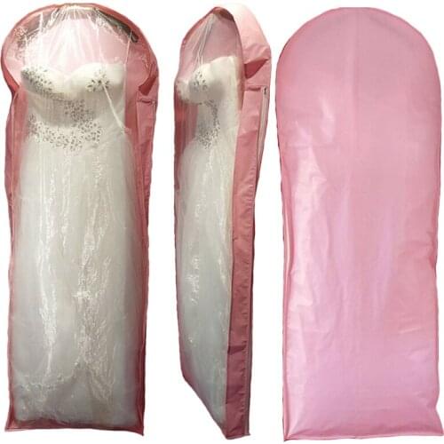 Pink Waterproof Wedding Dress Garment Bags Great Cover Bridal Gown Cover Evening Gown Dust Covers Long Dress Storage Travel Bags