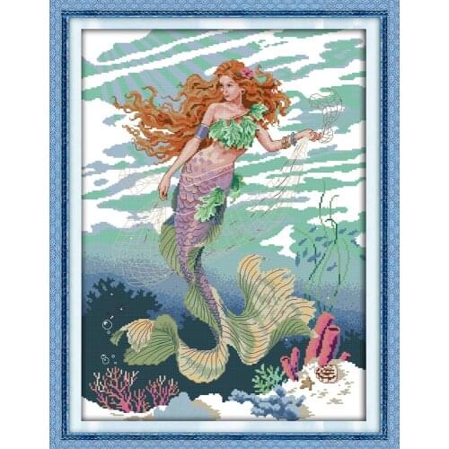 Mermaid (5) cross stitch kit food aida 14ct 11ct count print canvas hand sew cross-stitching embroidery DIY handmade needlework