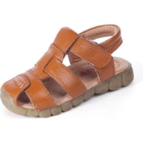 2021 Summer Genuine Leather Children Sandals Boys Beach Shoes Casual Sports Wear-resistant Cow Muscle Bottom Baby Baotou Sandals