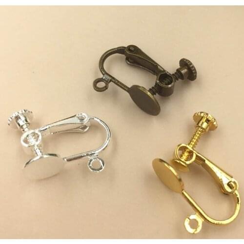 No Pierced Clip On Rotate Screw Back Earrings with Loop Hanger Connectors 8mm Flat Circle Glue Pad DIY Earrings Jewelry Findings
