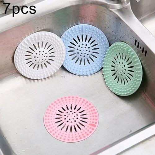 7Pcs Silicone Kitchen Anti-Clog Floor Drain Rust-proof Filter Sink Strainer Hair Trap Tool Bathroom Stopper Toliet Hair Catcher