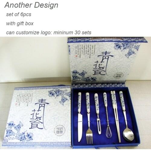 Blue and white porcelain fork and knife sets fashion gift set of 6pcs