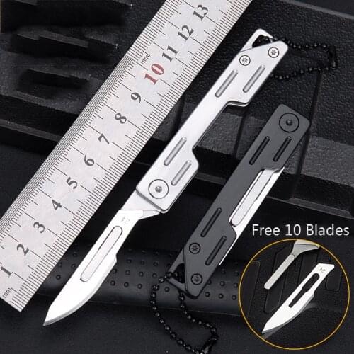 Stainless Steel Scalpel EDC Folding Knife Multifunctional Tool Free 10 Replaceable Blades carving utility Tools