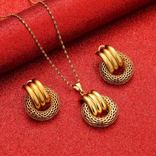 Bridal Jewelry Arabic Jewerly Dubai Jewelry Sets for Women Ethiopian African Earrings Sets Gold Color Necklace