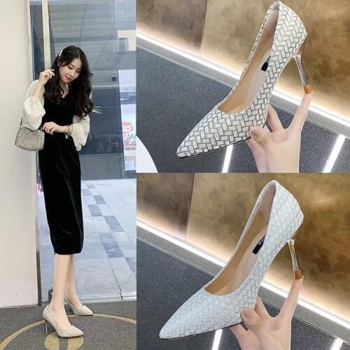 High heeled shoes pointed new shallow mouth cover feet Korean thin heeled professional womens shoes
