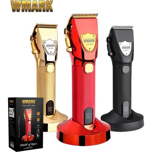 WMARK NG-2031 All-Metal Hair Clipper With Charge Base LCD Display 2500mAh 6500 RPM 9CR18 Blade Magnet Limit Comb