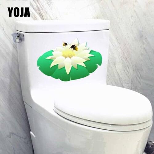 YOJA 23X15.4CM Intereting Bee Lotus Cartoon Living Room Home Decor Wall Sticker Toilet Seat Decal T5-0992