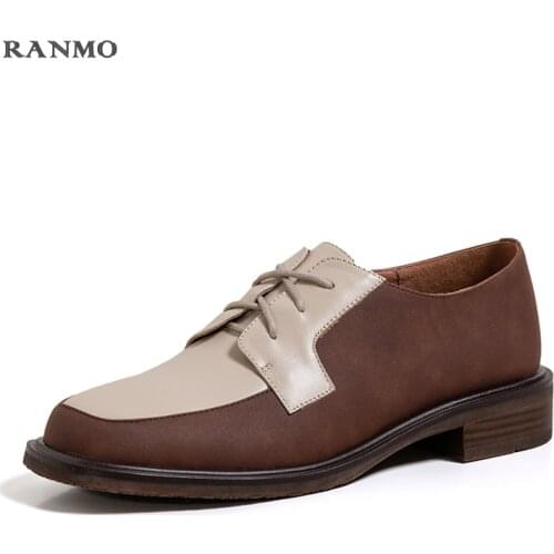 2021 Spring/summer Retro Style Matching Color Small Leather Shoes Daily Low-heeled Commuter Shoes Casual Shoes Womens Shoes