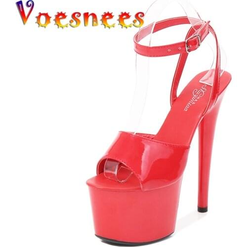 Voesnees Red Wedding Shoes Sexy Stripper High Heels Women Shoes 17 20 CM Platform Stiletto Gladiator Sandals Ankle Strap Shoes
