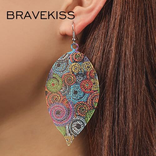 BRAVEKISS Vintage Leaf Shape Drop Earrings For Women Boho Hollowed-out Fashion Jewelry Trendy Korean Earring 2020 New BPE1401