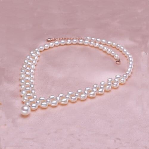 Women Gift word 925 Sterling real [bright pearl] natural freshwater, rice shaped water drop shaped pearls, fancy necklace