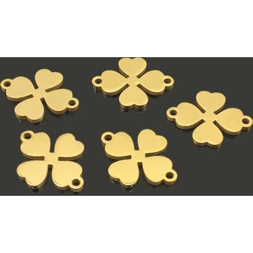 10pcs Four Leaf Clover Gold Stainless Steel Bracelet Necklace Charm for DIY Jewelry Making