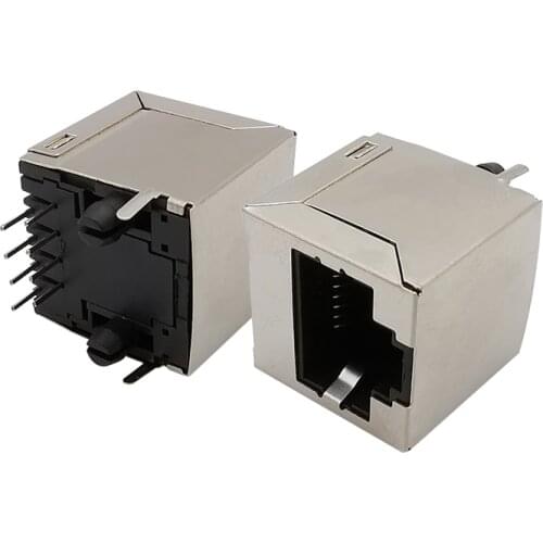 10Pcs RJ45 Socket 8 Pin Network Female Socket PCB Straight Pin 8P8C Crystal Head Seat Network Cable Port Connector Metal Shell