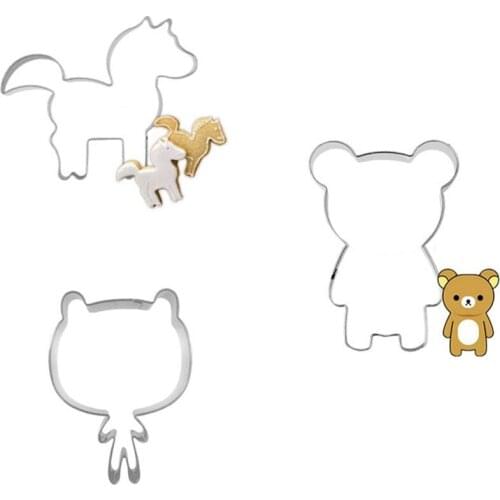 3pcs Cookie Tools Cutter Mould Biscuit Press Icing Set Stamp Mold Stainless Steel Cake Mold Kitchen Baking Fondant Dining Bar