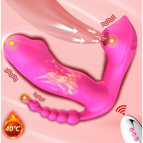 3 IN 1 Sucking Vibrator Wearable Panties Vibrating Sucker Anal Vagina G Spot Clitoris Orgasm Heat Dildo Oral Sex Toys for Women