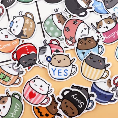 40pcs Self-made Cute Cup Cat Sticker Scrapbooking Decorative Sticker decoration /waterproof paper stickers