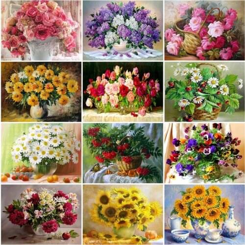 SDOYUNO 5D DIY Diamond Painting Flowers Full Square Diamond Mosaic Diamond Embroidery Cross Stitch Rhinestone Pictures Home Deco