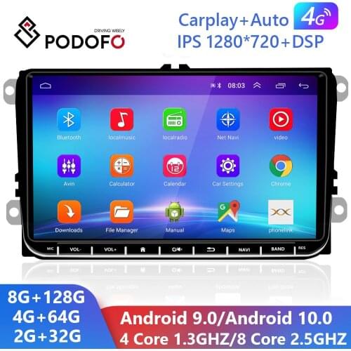 Podofo 2Din Android 8.1 Car Radio GPS Car Multimedia Player For VW Volkswagen Golf Polo Skoda Rapid Octavia Tiguan Passat b7