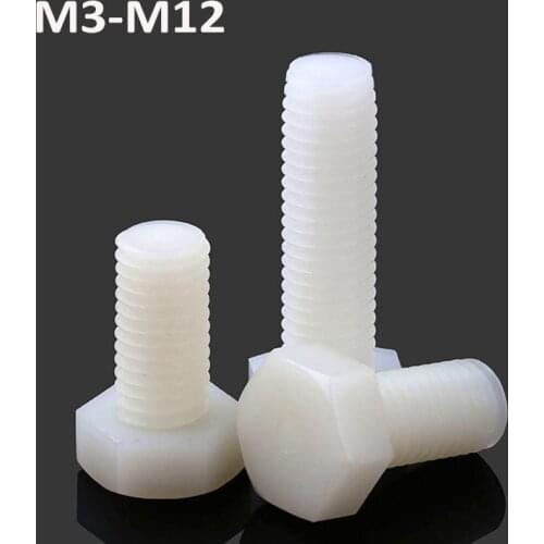 White Nylon Hexagon bolt PA66 plastic screw M3 M4 M5 M6 M8 M10 M12 Nylon Insulated Hex Bolts DIN933 Length 4-100mm