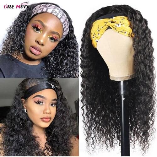 Glueless Headband Wig Human Hair Kinky Curly Wig Brazilian Remy Scarf Wig 180% Curly Human Hair Wig For Black Women 8-26 inch