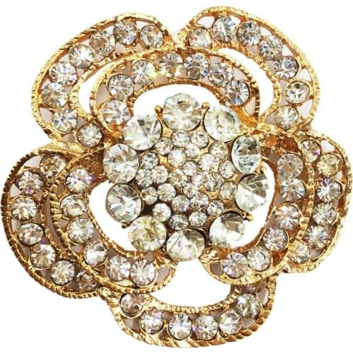 Clear AB Gold 6.1cm Flower Brooches Classic Alloy Brooch Pins Metal Scarf Pins Christmas Gift Banquet Weddings Accessories BRO13