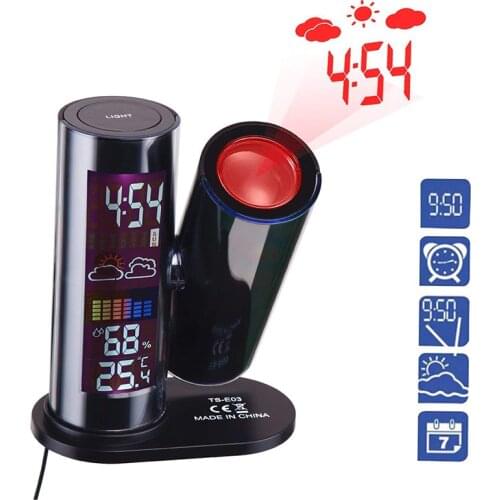 LCD Digital Alarm Clock Weather Station Projection Clock Electronic Desk Table Projector Watch Nixie Clock With Time
