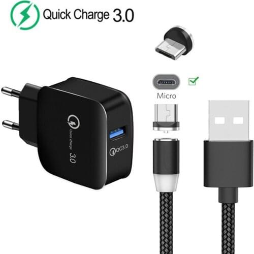 For Samsung A10 A5 A7 2016 J3 J4 Huawei Y5 Y7 2019 8X Honor 9 lite 7A cellphone QC 3.0 Fast charger + magnetic Micro USB Cable