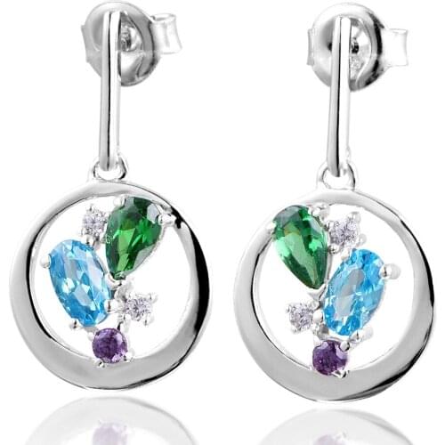 DORMITH real 925 sterling silver earrings 1.5 carat AAA cubic zircon earrings for women jewelry Multicolor stud earrings