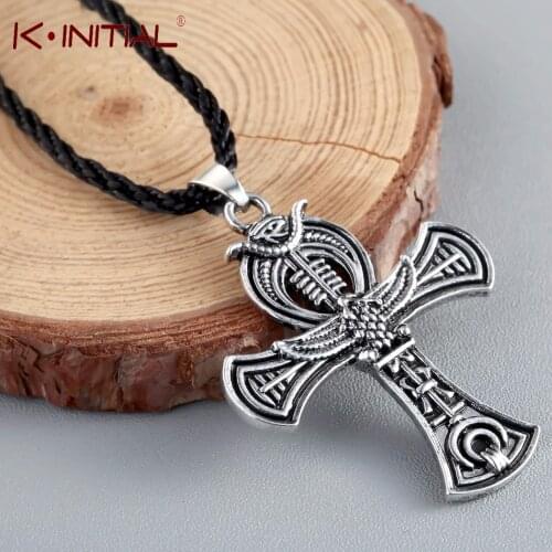 Kinitial Egyptian Ankh Cross Pendant Necklace for Woman Girl Man Gift Antique Viking Necklaces Choker Jewelry collares