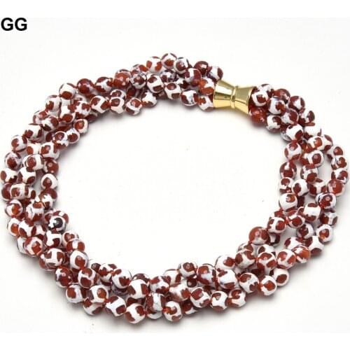 GG Jewelry Natural Stone Faceted 10MM 4Strands Agate Necklace Multi Strands Agates Necklace 20" For Women