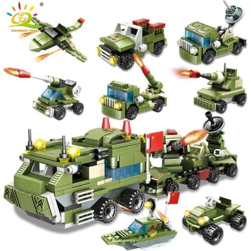 HUIQIBAO 407PCS Military WW2 Panzer Tank Building Blocks City Chariot Vehicle Car Weapon Soldier Figures Tank Bricks Toys Child