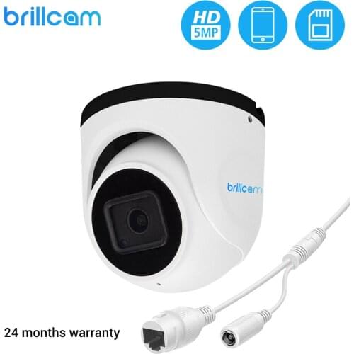 Brillcam 5MP UHD IR Dome IP Camera with 2.8mm Len PoE IP67 Weatherproof AI SD Recording Built in Microphone Night Vision Cam