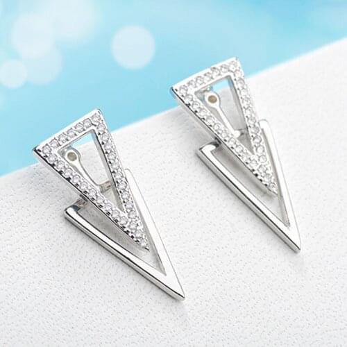 KOFSAC High Quality Two Triangular Earrings For Women 925 Sterling Silver Jewelry Zircon Geometric Stud Earring Lady Accessories