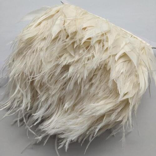 Beautiful 1Yards Beige Natural Turkey and Ostrich Feather Ribbon 10-15cm/4-6 inch For weddings Dress/Craft Supplies Decoration