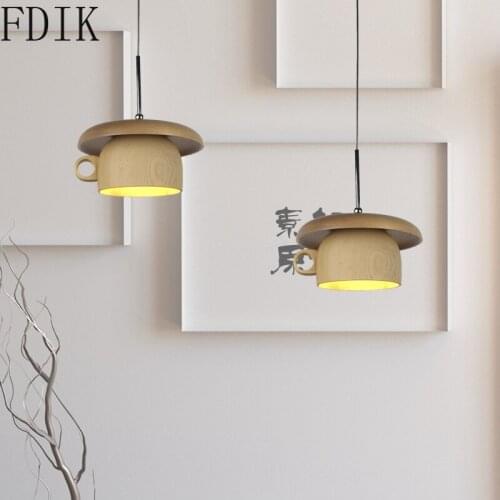 Creative Wooden Tea Cup Pendant Lights for Bedroom Bedside Kitchen Loft Decor Lamp Fixtures Simple Led Luminaire Suspension G4